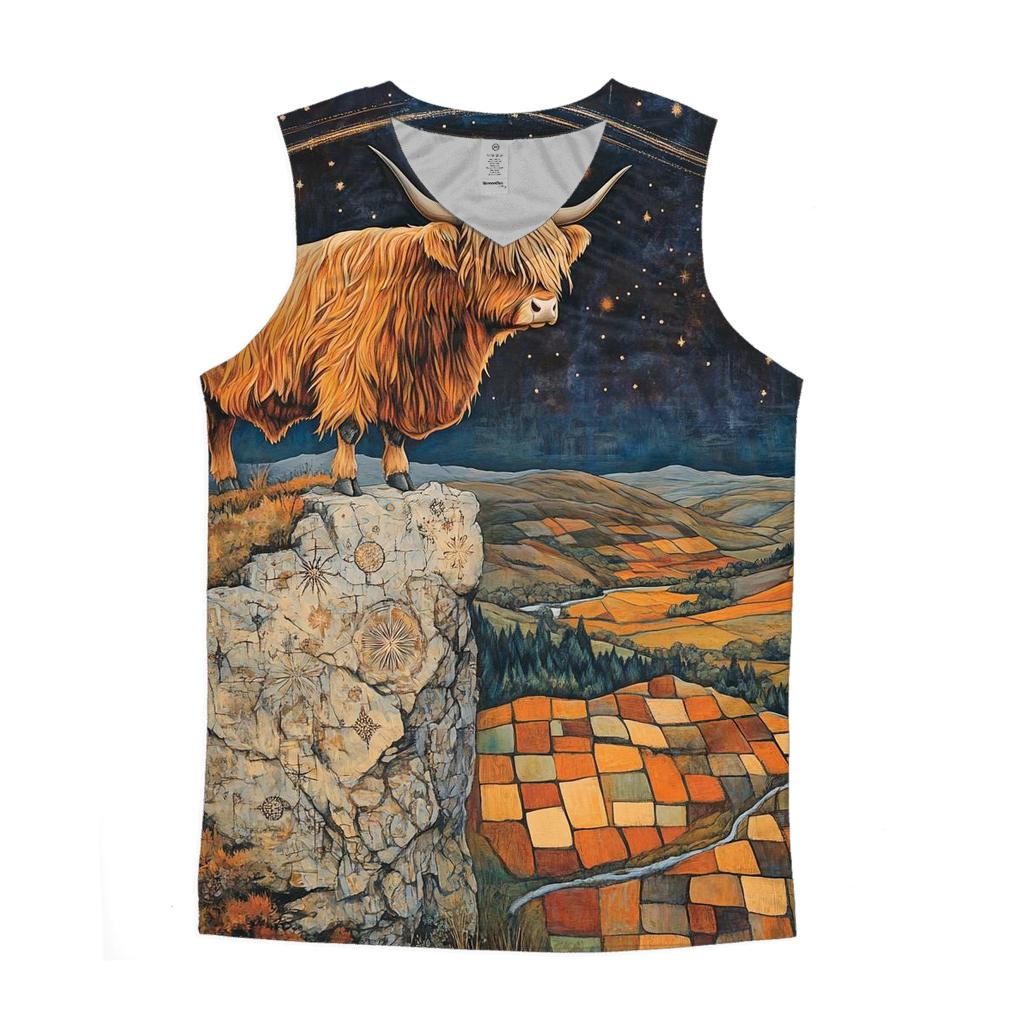 Highland Cow On The Comet Stone Outcrop graphic print tank tops