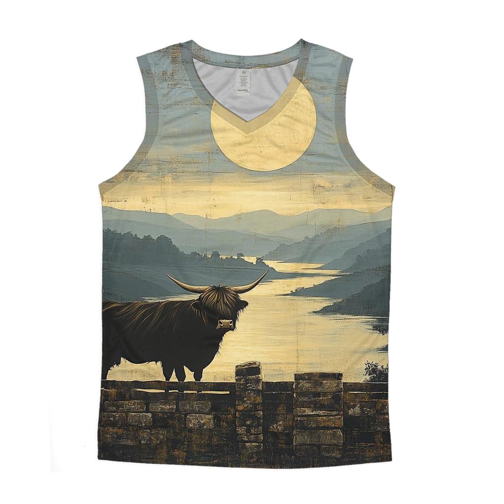 Highland Cow Dawn Eclipse Over The Glen custom tank tops