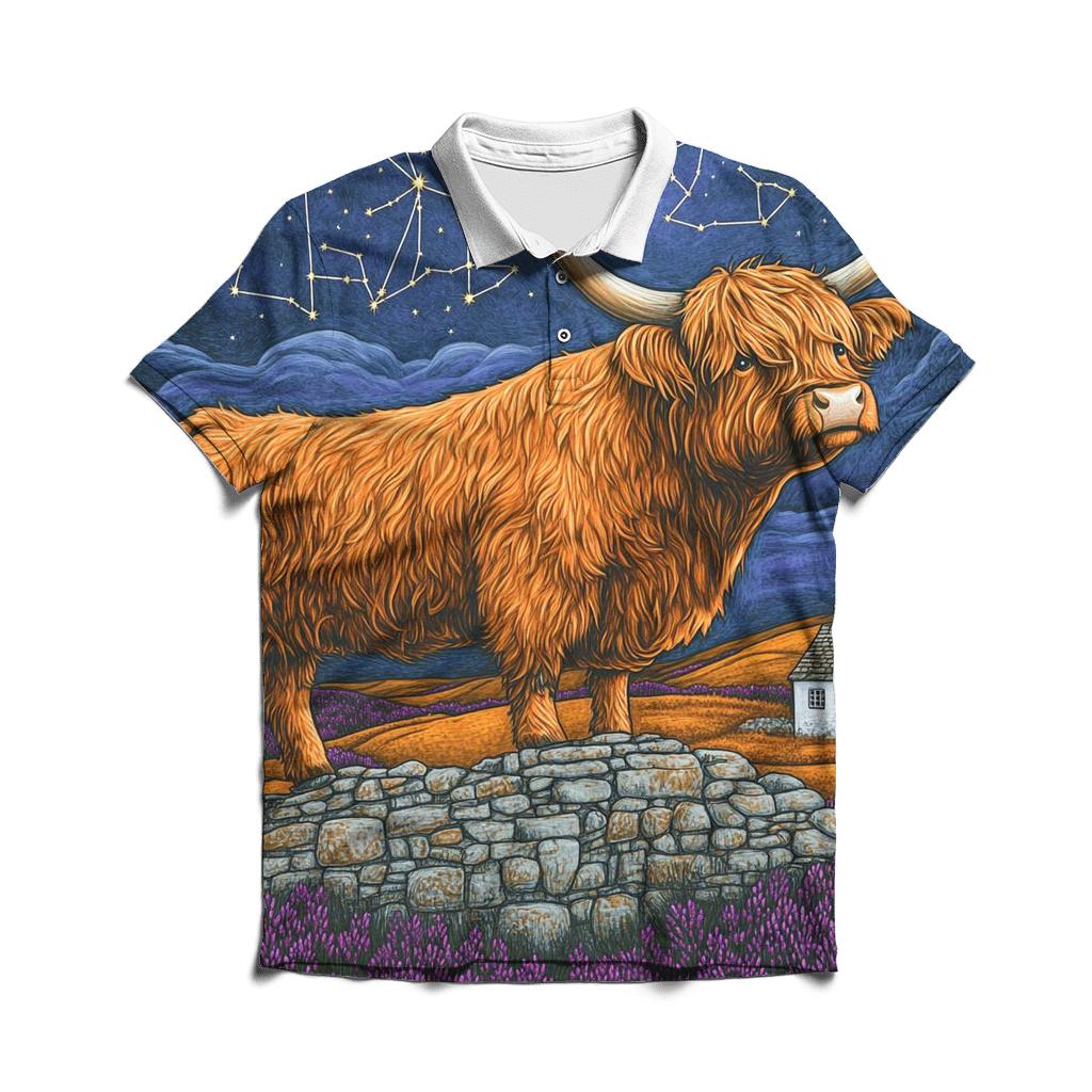 Highland Cow Stargazer Of The Heather Moors personalized polo shirts