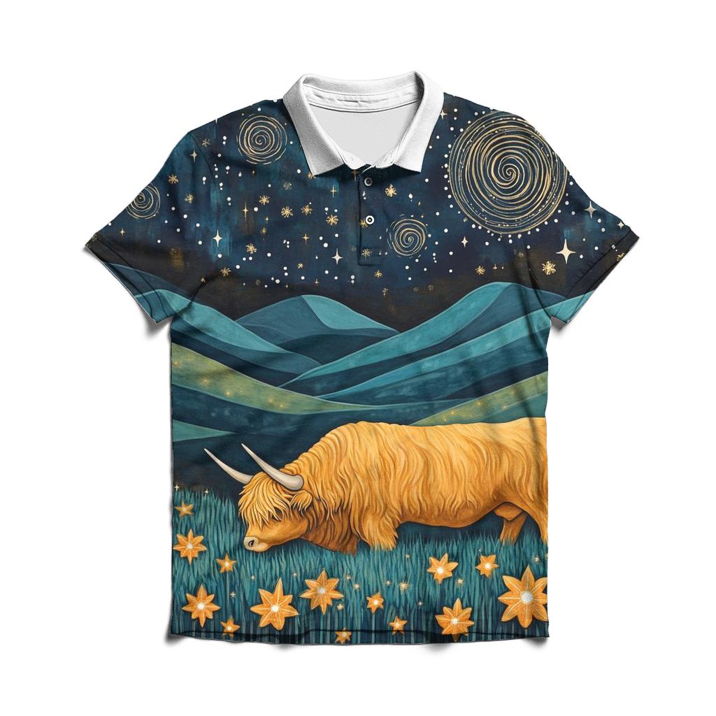 Celestial Pasture Highland Cow Edition classic pique polos