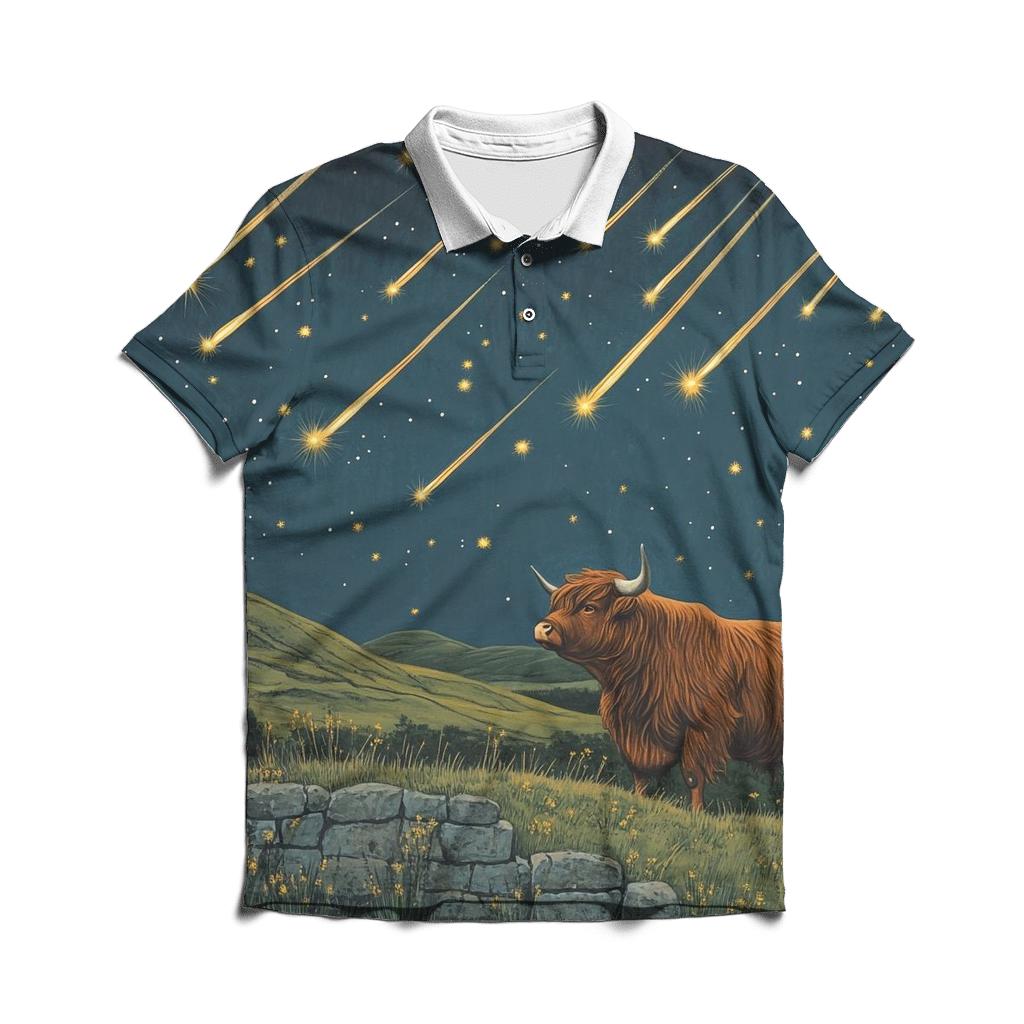 Highland Cow Shepherd Of The Shooting Stars personalized polo shirts