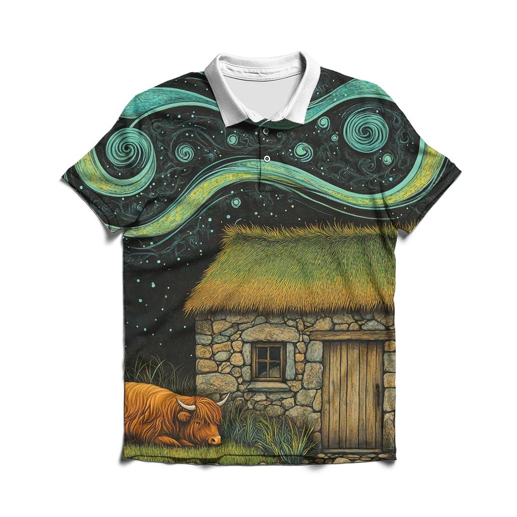 Solar Wind Over The Highland Cow Byre Roof stylish collar polo tees