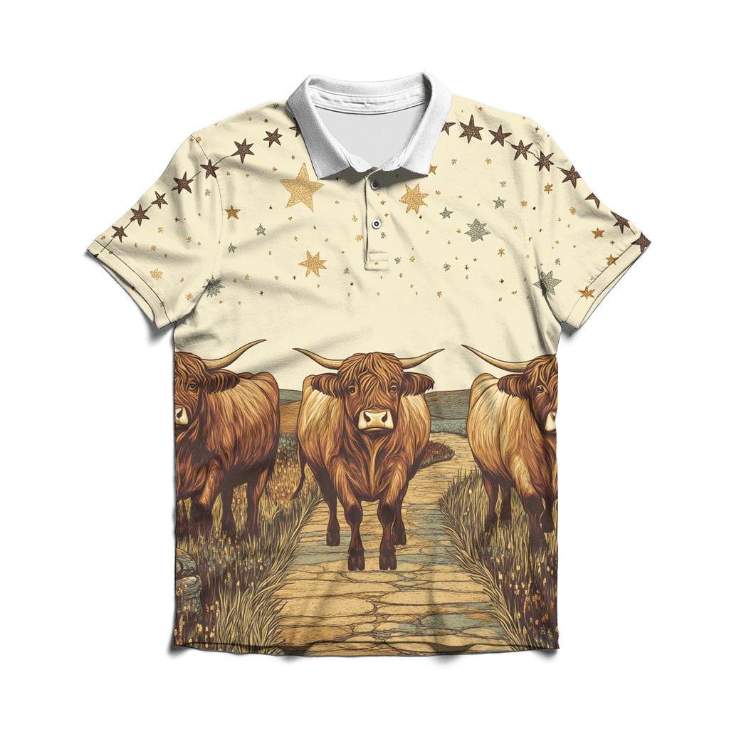Highland Cow Caravan Under The Star Bridge embroidered polo tops