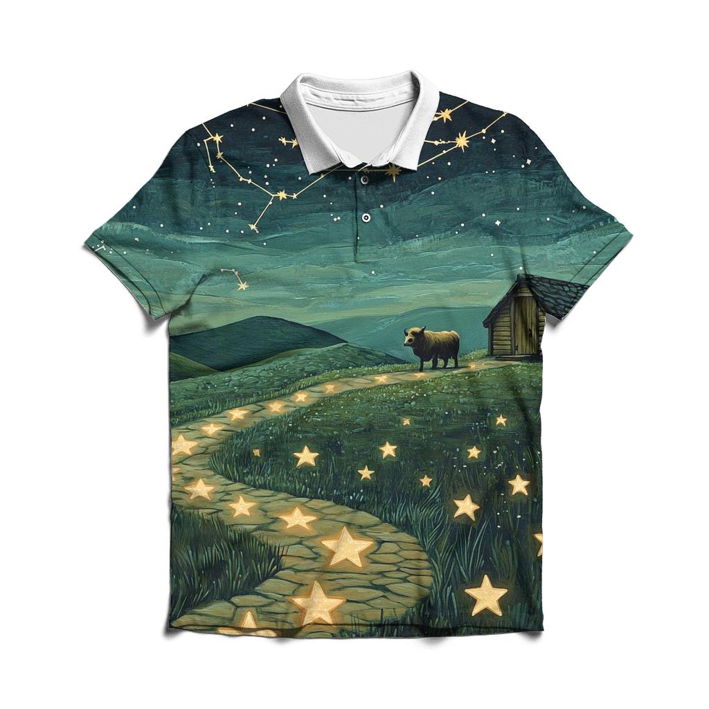Star Map Trail To The Highland Cow Bothy casual sports polo shirts
