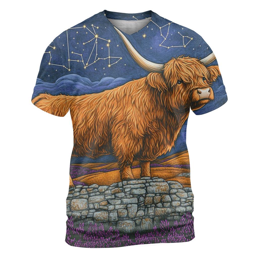 Highland Cow Stargazer Of The Heather Moors statement graphic shirts