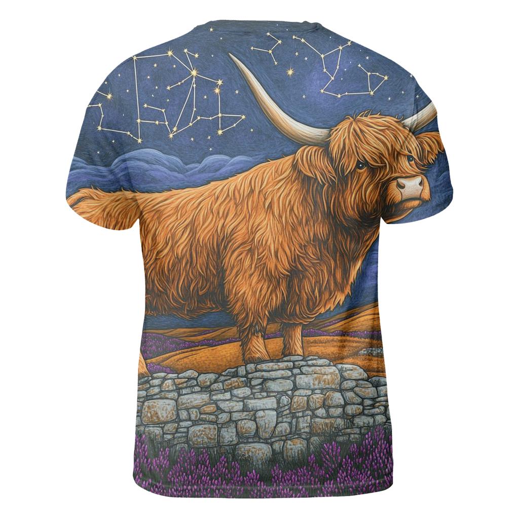 Highland Cow Stargazer Of The Heather Moors statement graphic shirts