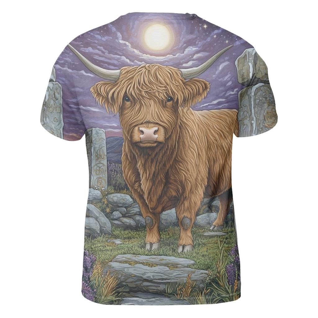 Stone Circle At Dusk With Highland Cow creative print fashion shirts