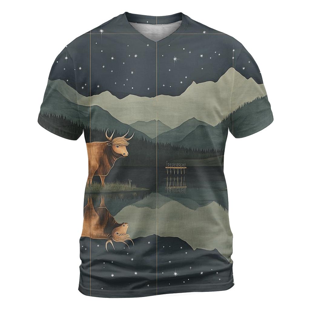 Highland Cow Reflections In The Star Loch artistic all-over print tops