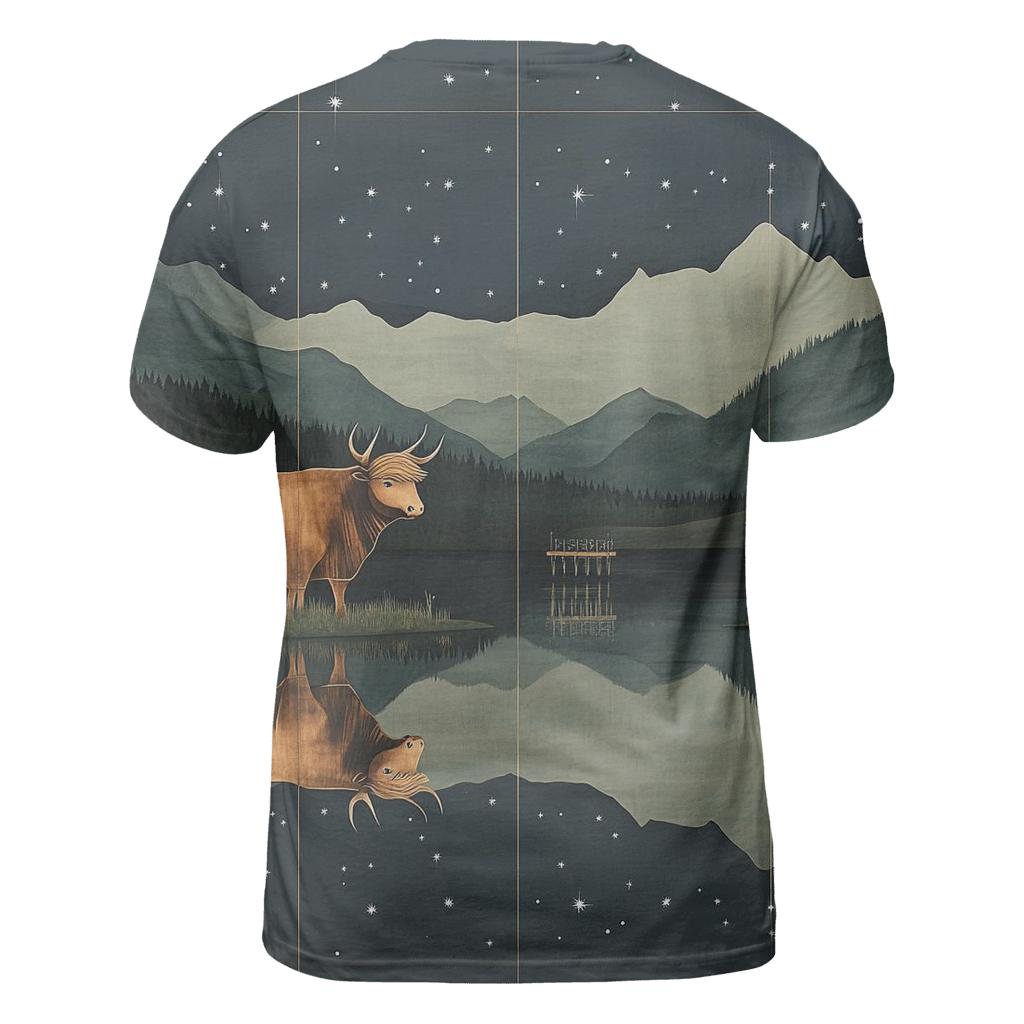 Highland Cow Reflections In The Star Loch artistic all-over print tops