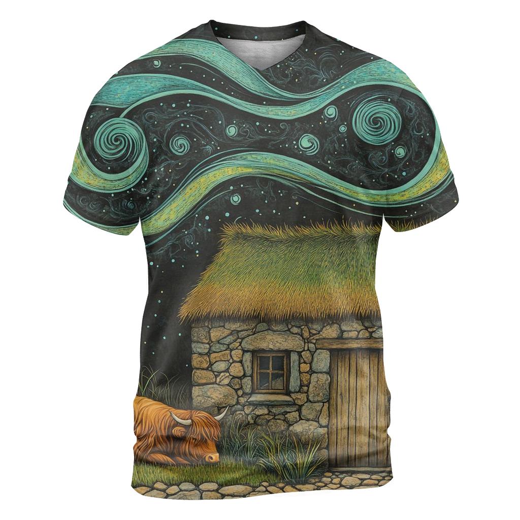 Solar Wind Over The Highland Cow Byre Roof trendy printed shirt styles