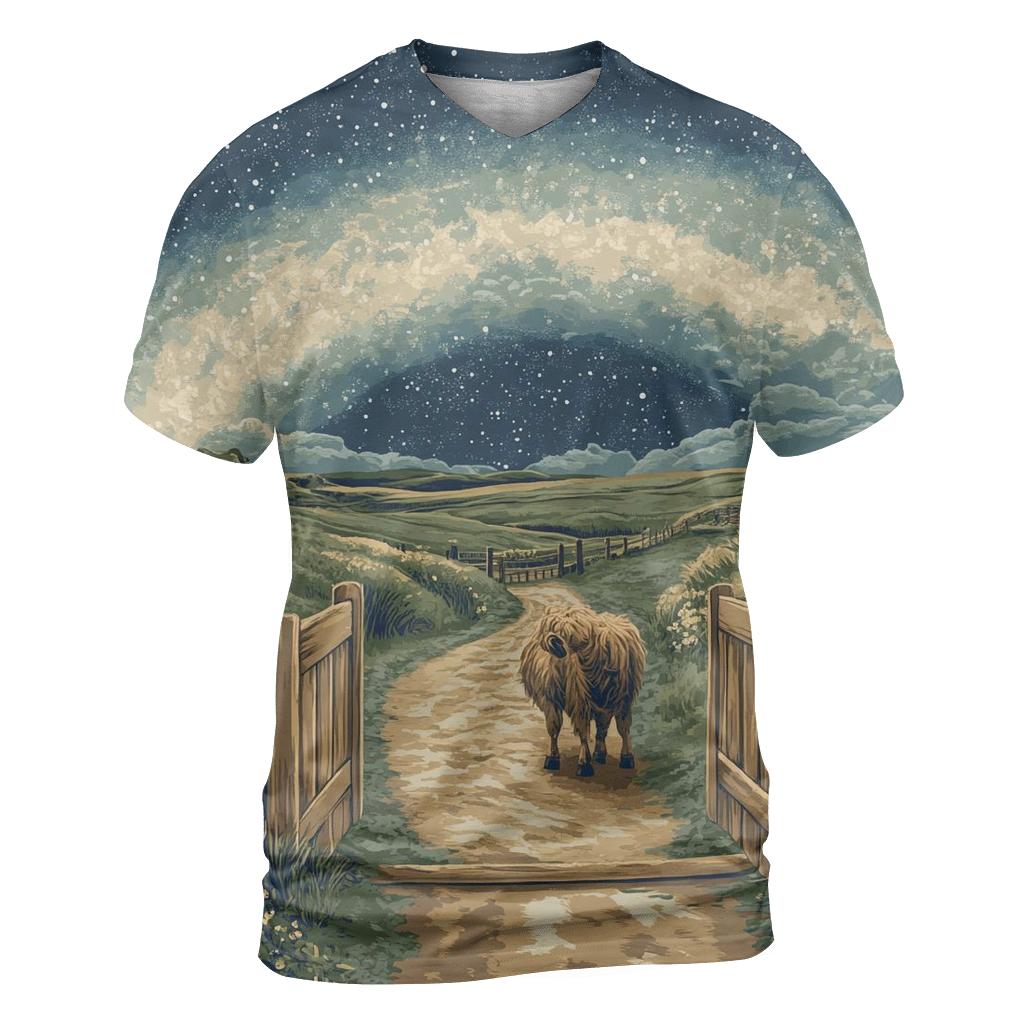Highland Cow At The Milky Way Gate creative print fashion shirts