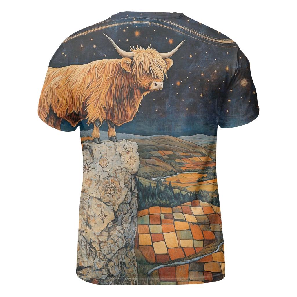 Highland Cow On The Comet Stone Outcrop designer pattern shirts