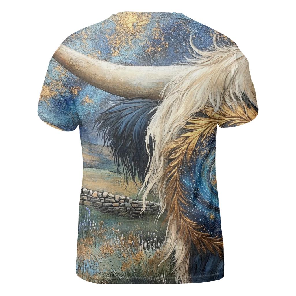 Galaxy Swirl In A Highland Cow Horn Pattern statement graphic shirts