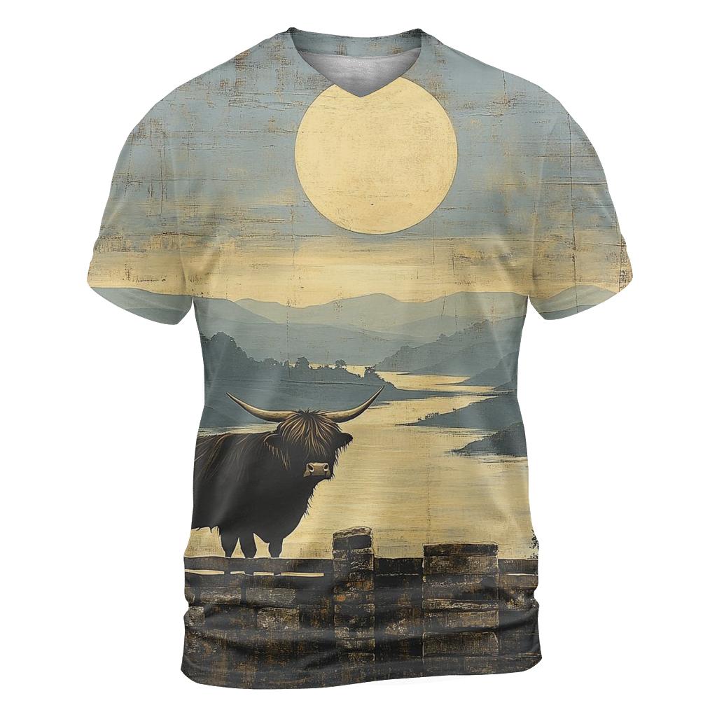 Highland Cow Dawn Eclipse Over The Glen creative print fashion shirts