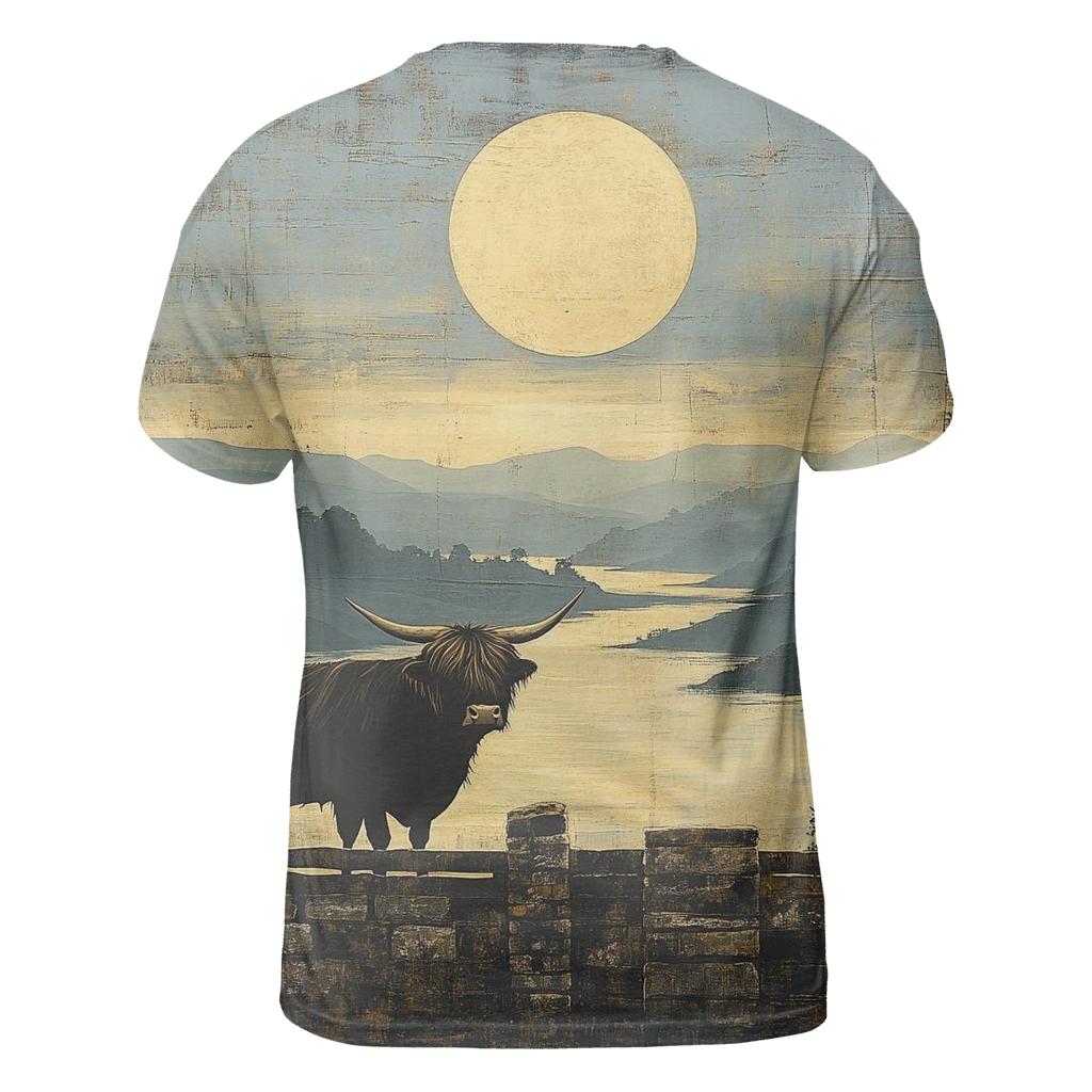 Highland Cow Dawn Eclipse Over The Glen creative print fashion shirts
