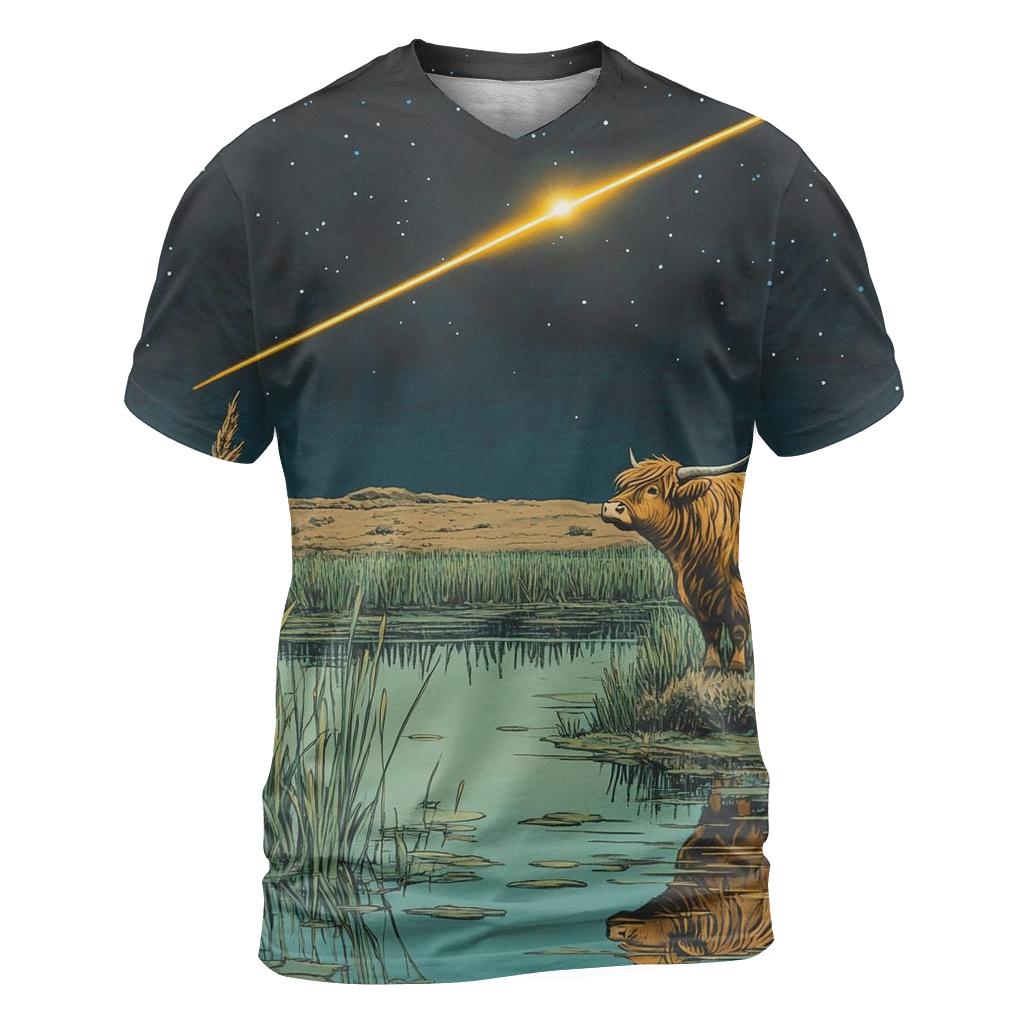 Meteor Path Across The Highland Cow Marsh vibrant all-over design tees