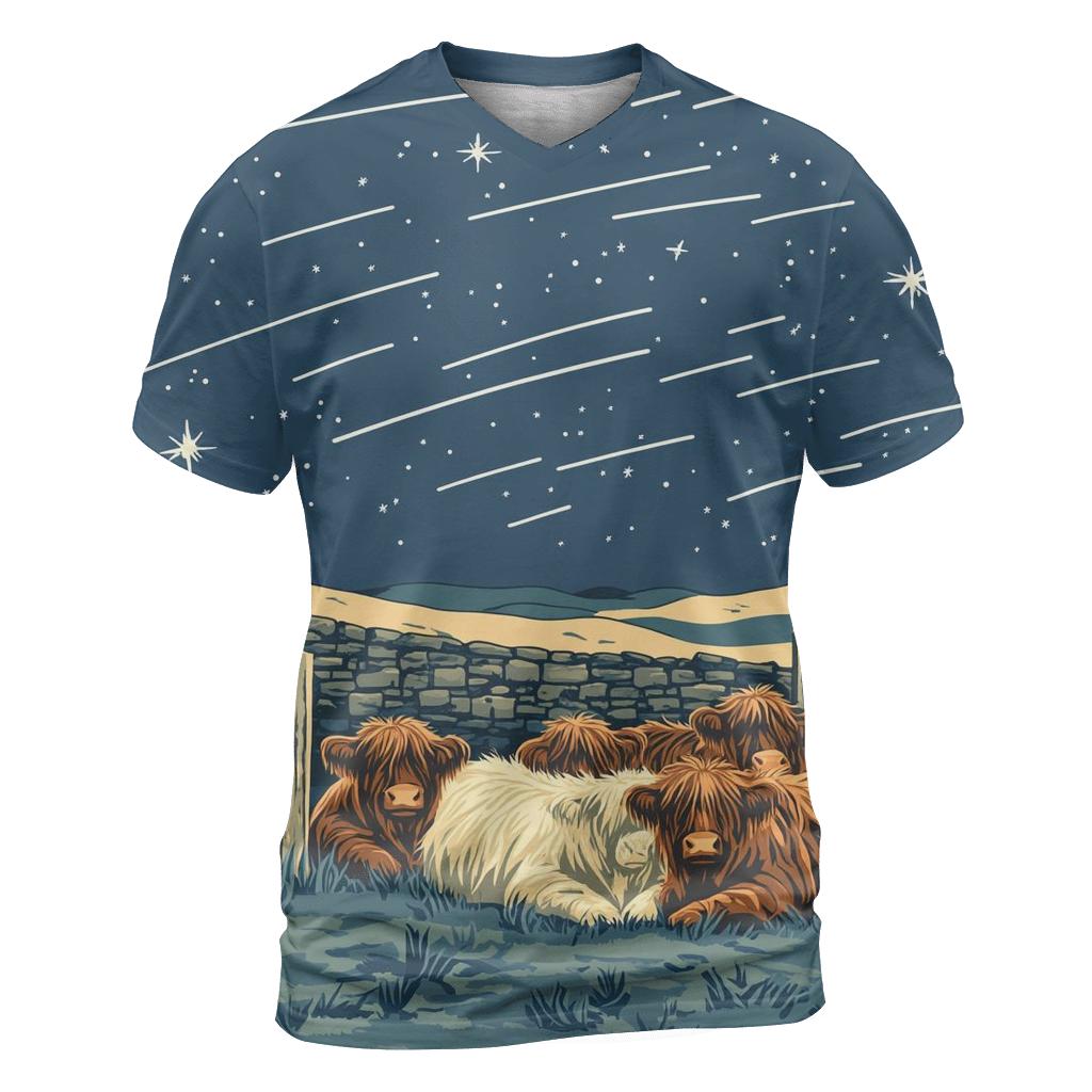 Satellite Trails Over The Highland Cow Fold trendy printed shirt styles