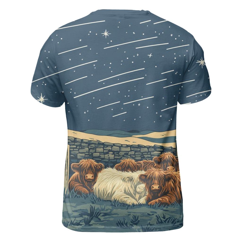 Satellite Trails Over The Highland Cow Fold trendy printed shirt styles