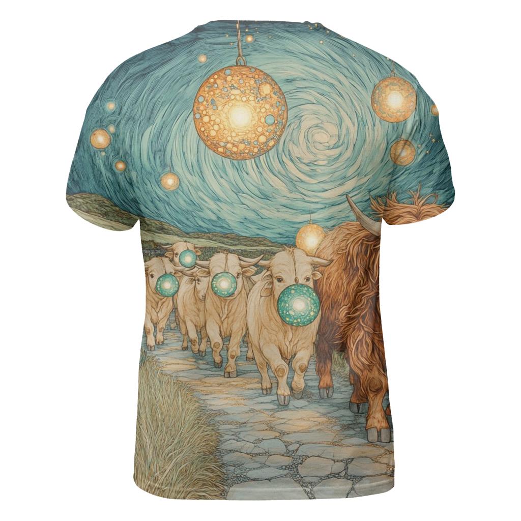Highland Cow Lantern Parade Under The Star Dome artistic all-over print tops