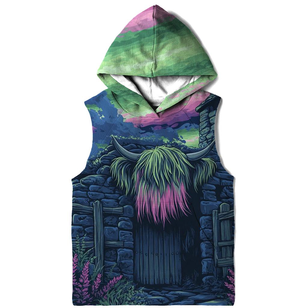 Aurora Dance Over The Rustic Highland Cow Byre graphic hoodies