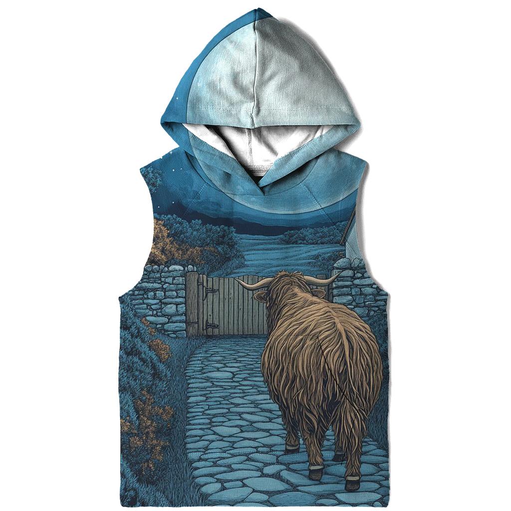 Moonlit Croft Path Highland Cow hoodie designs