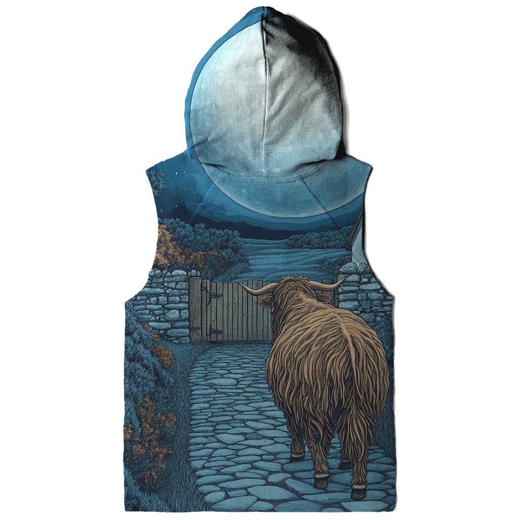 Moonlit Croft Path Highland Cow hoodie designs