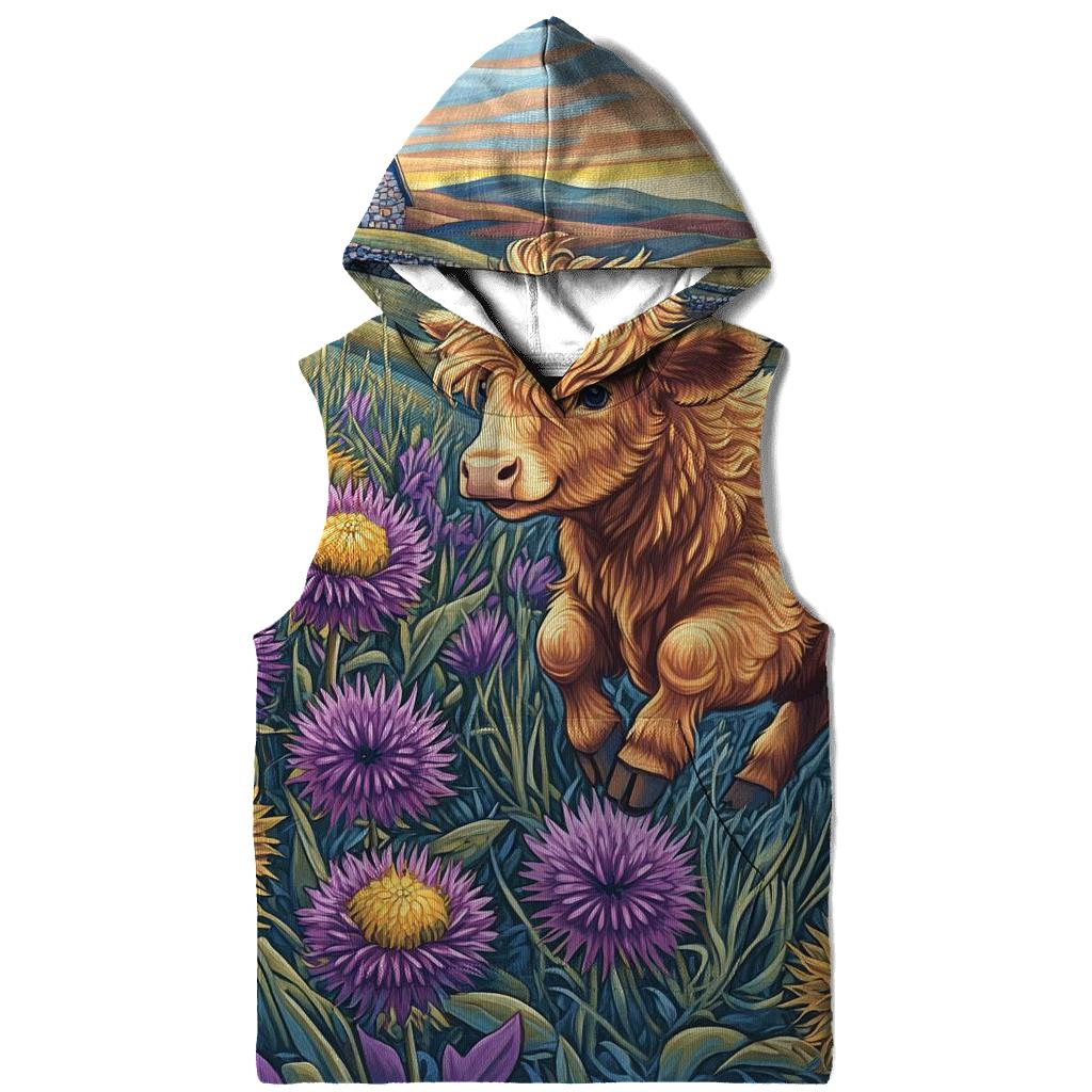 Highland Cow Among The Comet Thistles designer hoodies