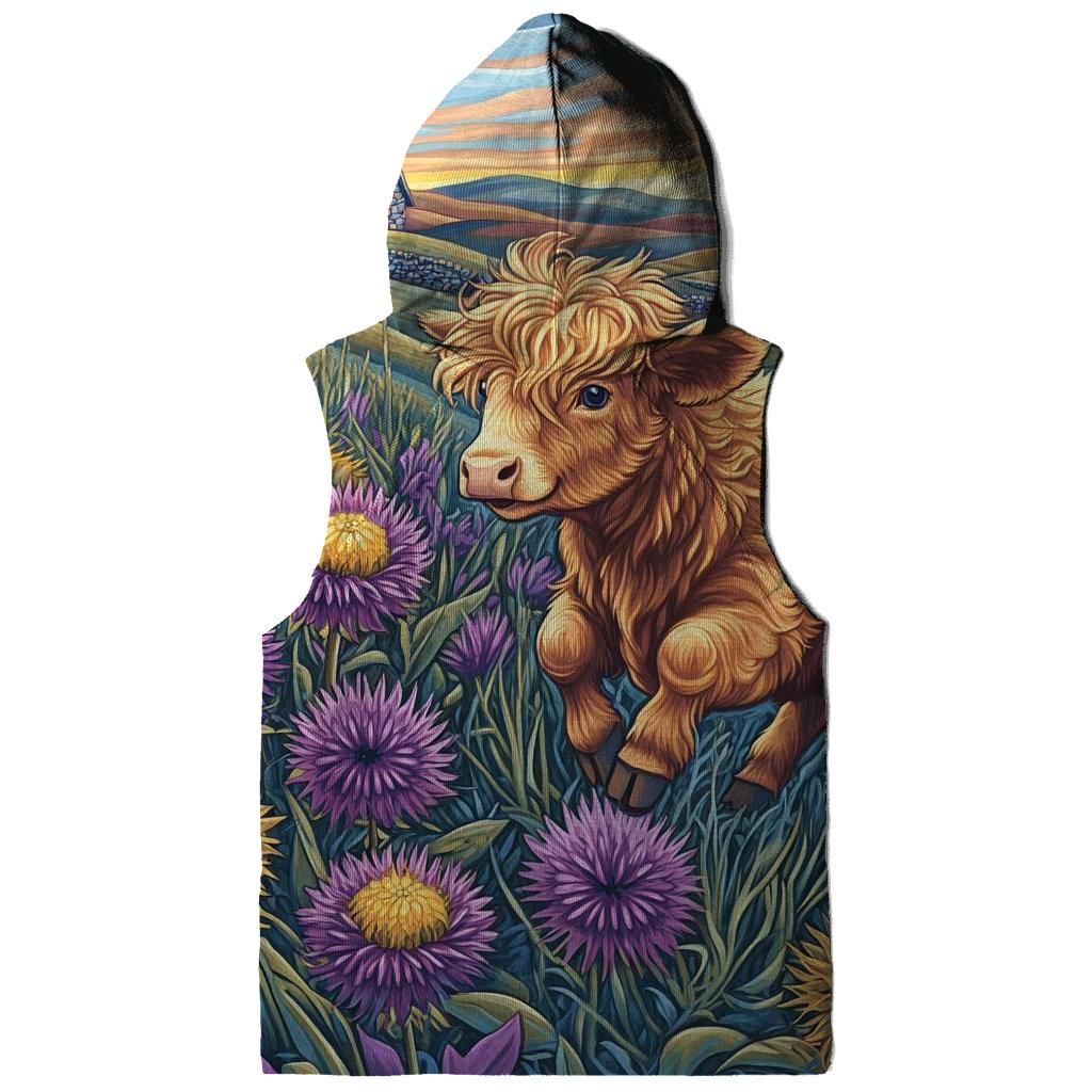 Highland Cow Among The Comet Thistles designer hoodies