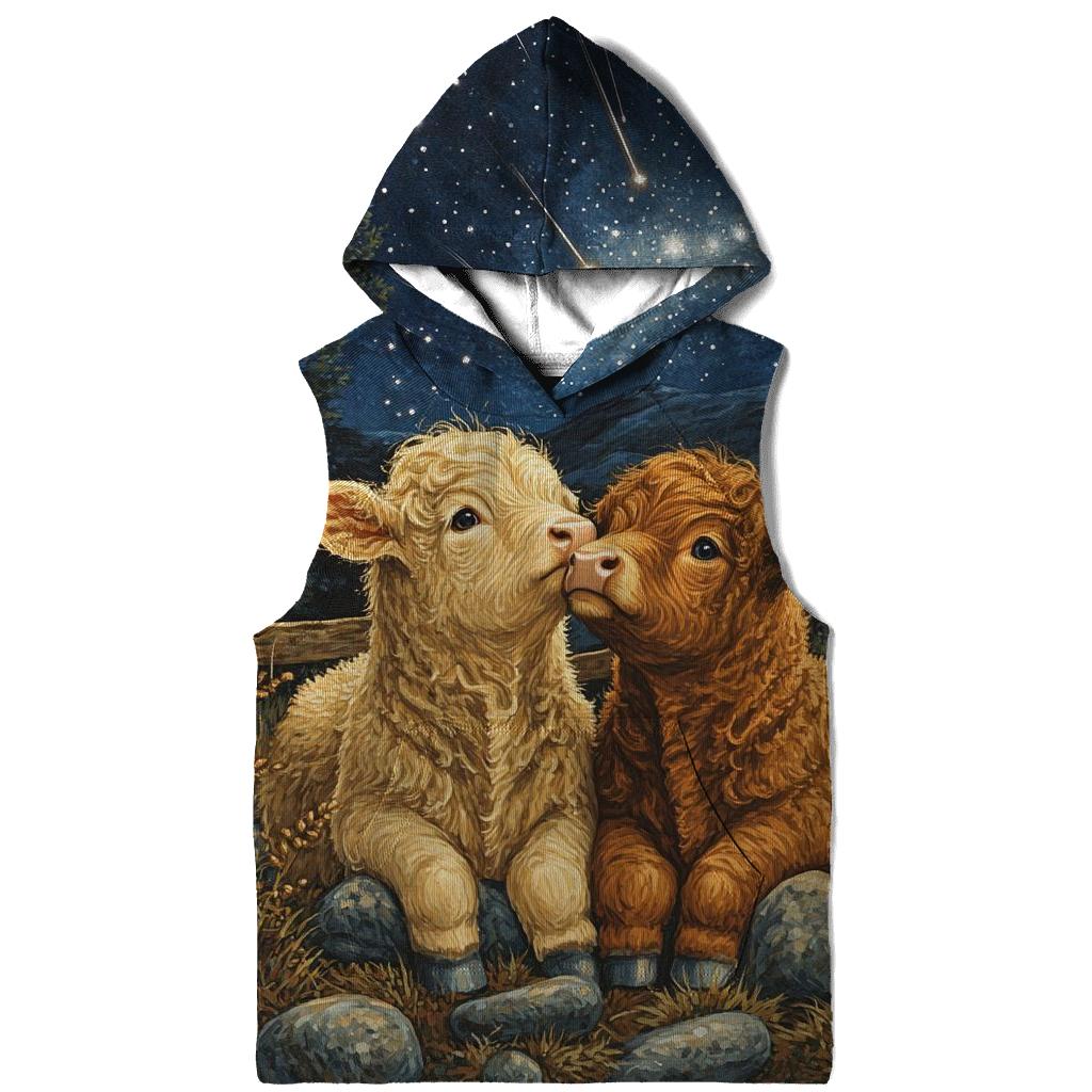 Meteor Shower Over Highland Cow Calves custom hoodies