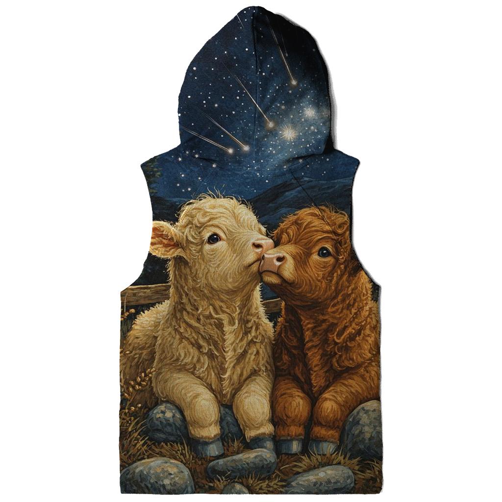 Meteor Shower Over Highland Cow Calves custom hoodies