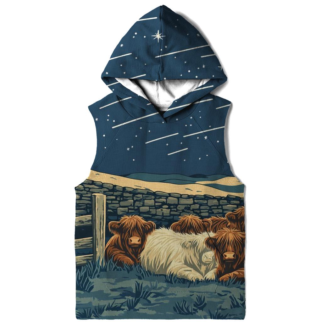 Satellite Trails Over The Highland Cow Fold printed hoodies