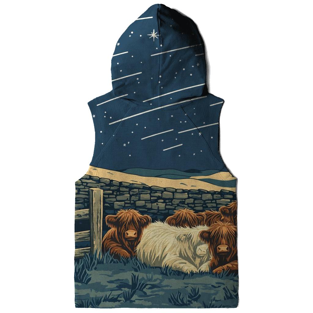 Satellite Trails Over The Highland Cow Fold printed hoodies