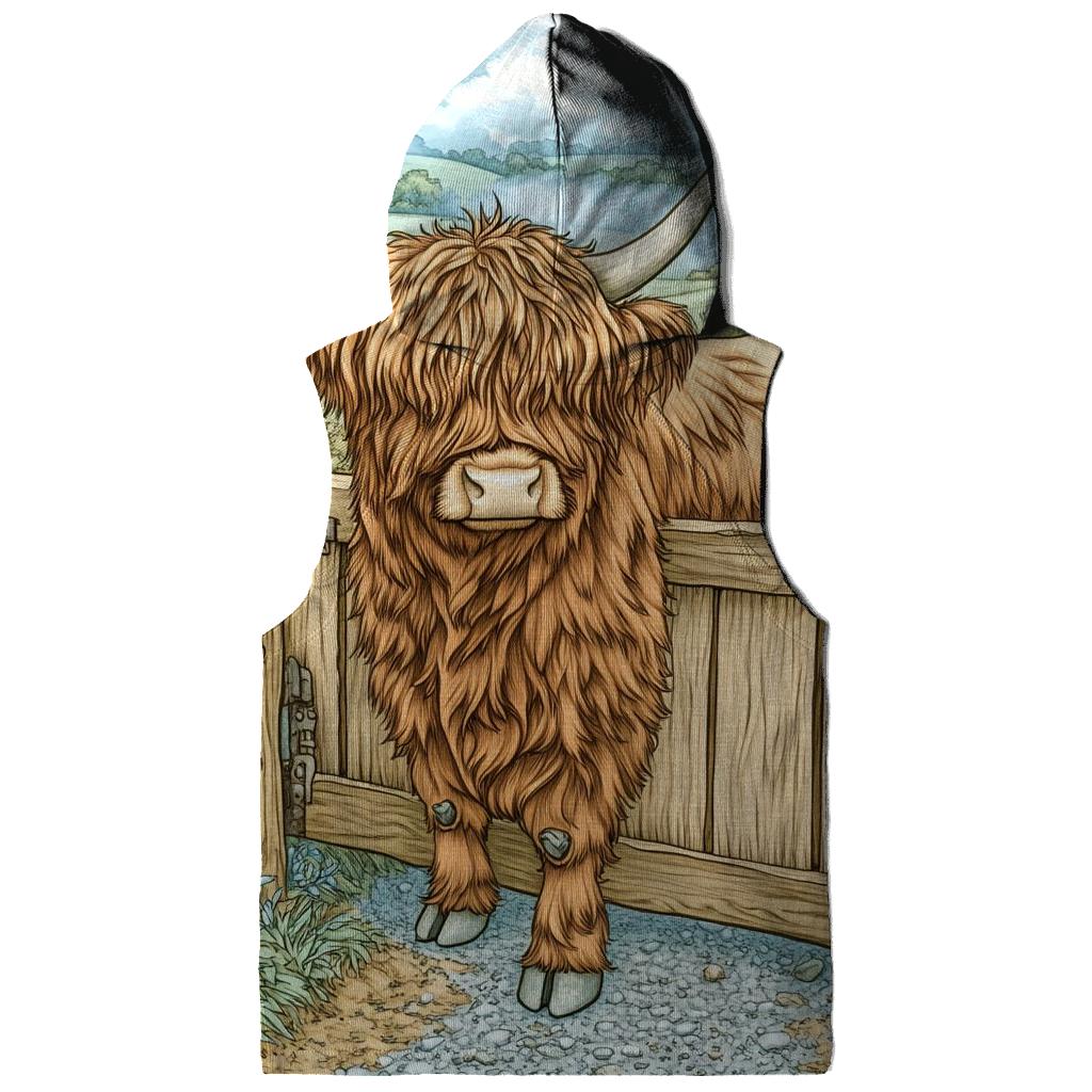 Morning Mist With A Highland Cow At The Gate hoodies fashion