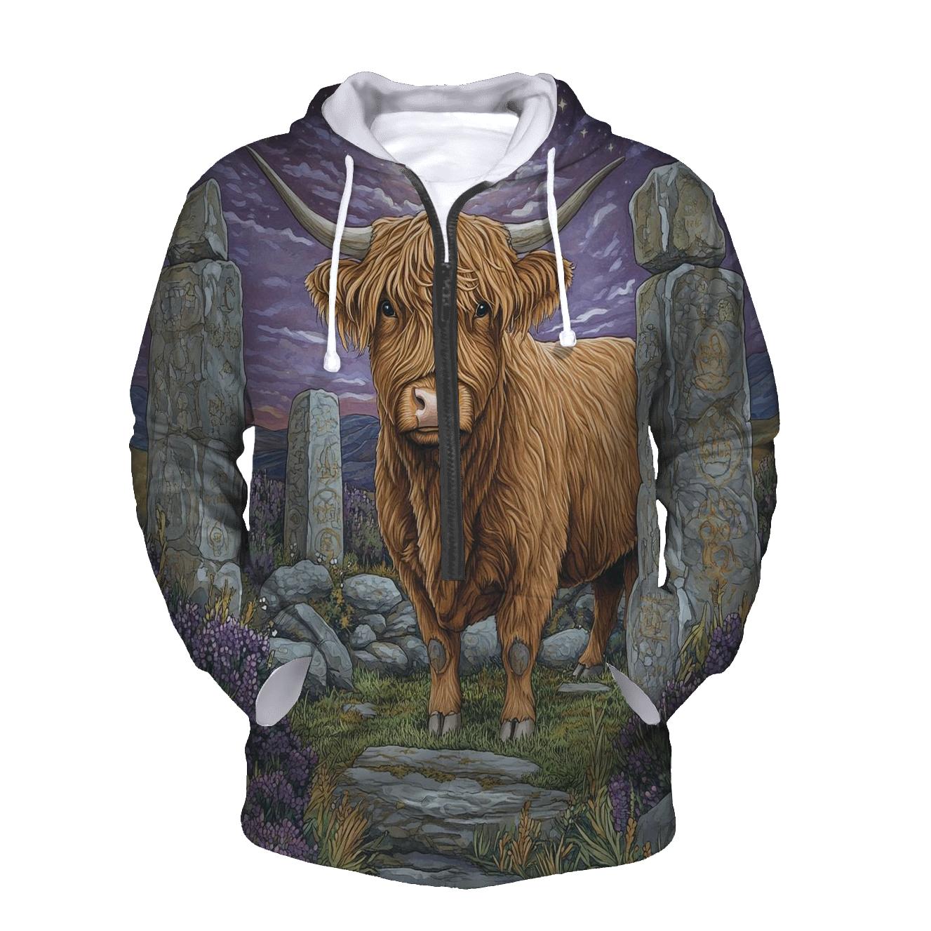 Stone Circle At Dusk With Highland Cow hoodies fashion