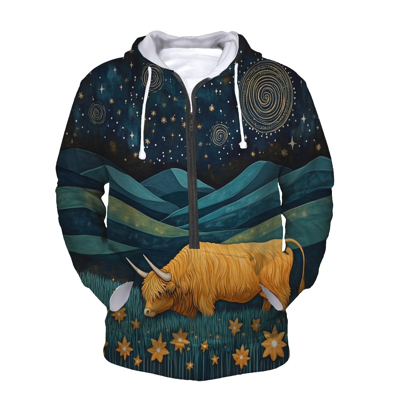 Celestial Pasture Highland Cow Edition zip-up hoodies