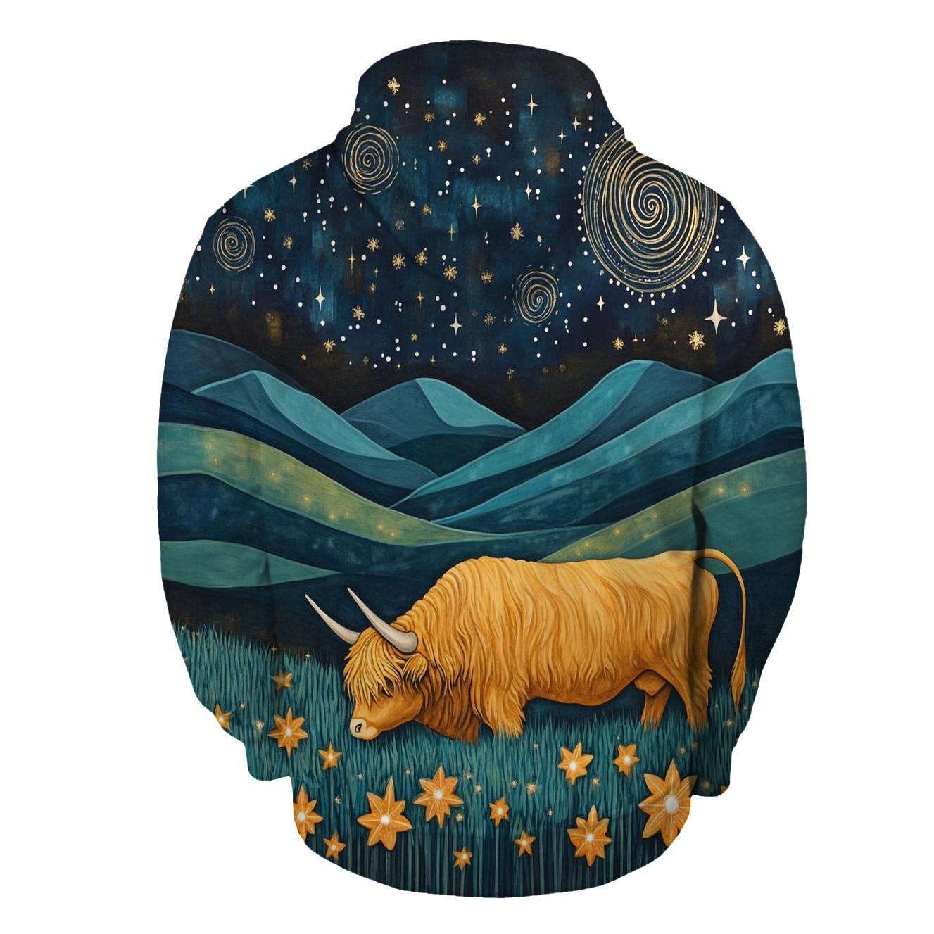 Celestial Pasture Highland Cow Edition zip-up hoodies