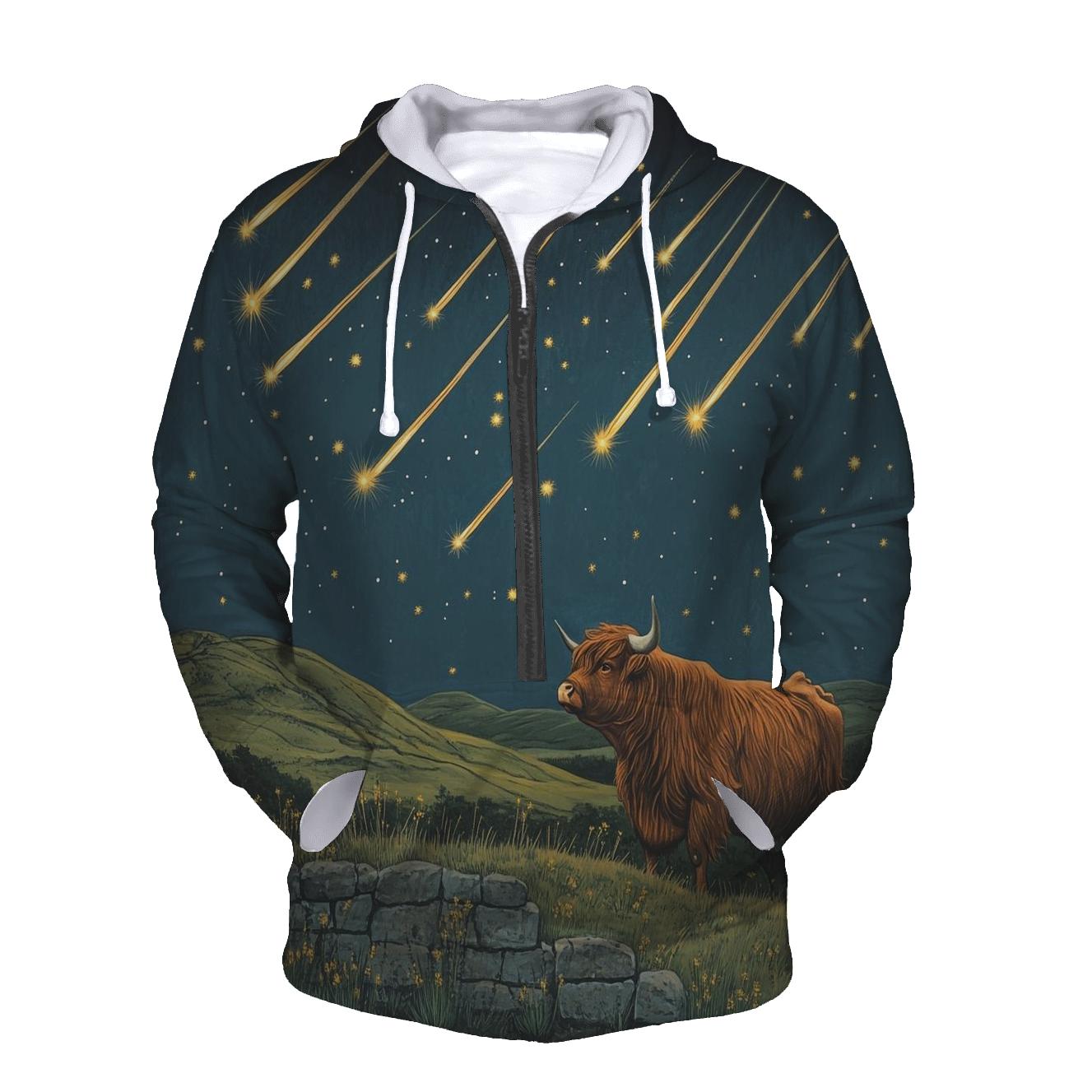 Highland Cow Shepherd Of The Shooting Stars printed hoodies