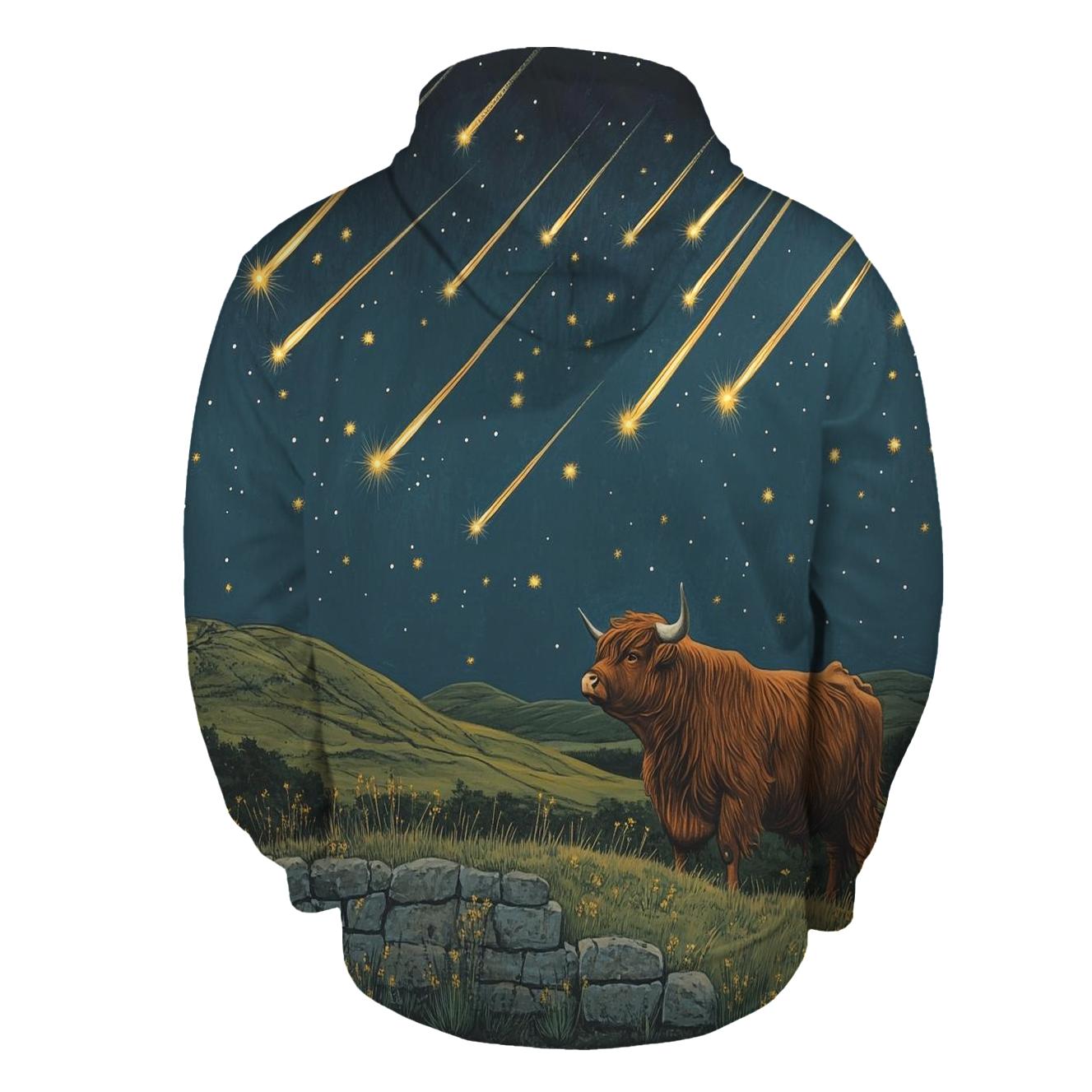 Highland Cow Shepherd Of The Shooting Stars printed hoodies