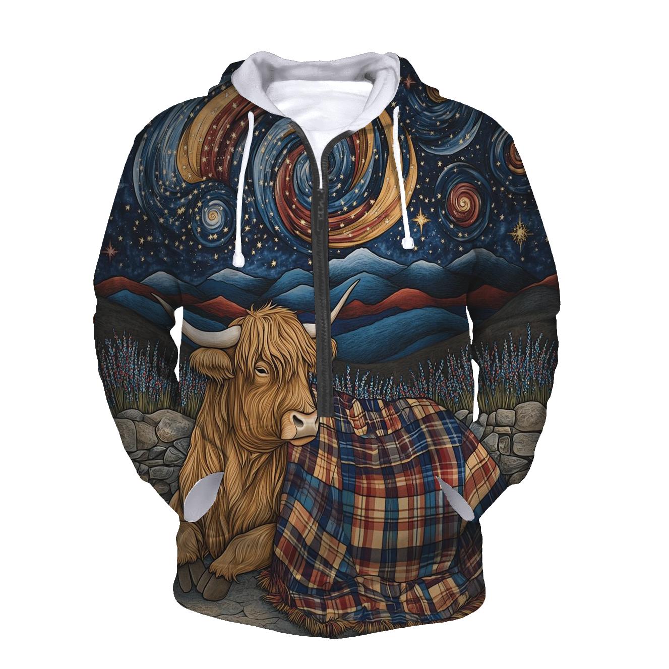 Galactic Tartan Blanket For A Highland Cow heavyweight hoodies