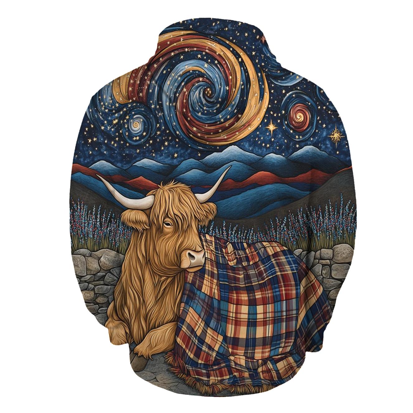 Galactic Tartan Blanket For A Highland Cow heavyweight hoodies