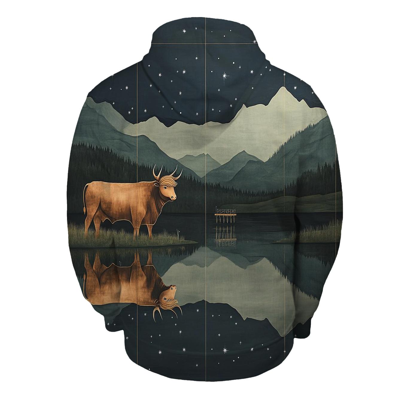 Highland Cow Reflections In The Star Loch graphic hoodies