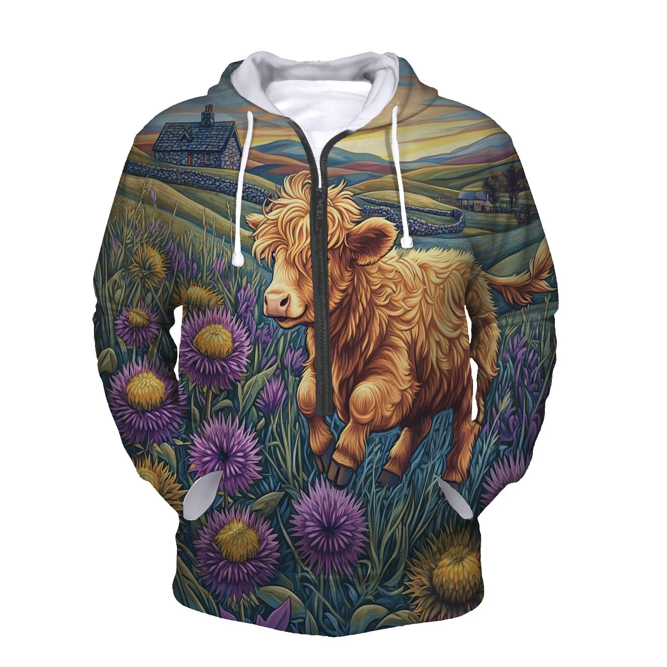 Highland Cow Among The Comet Thistles heavyweight hoodies