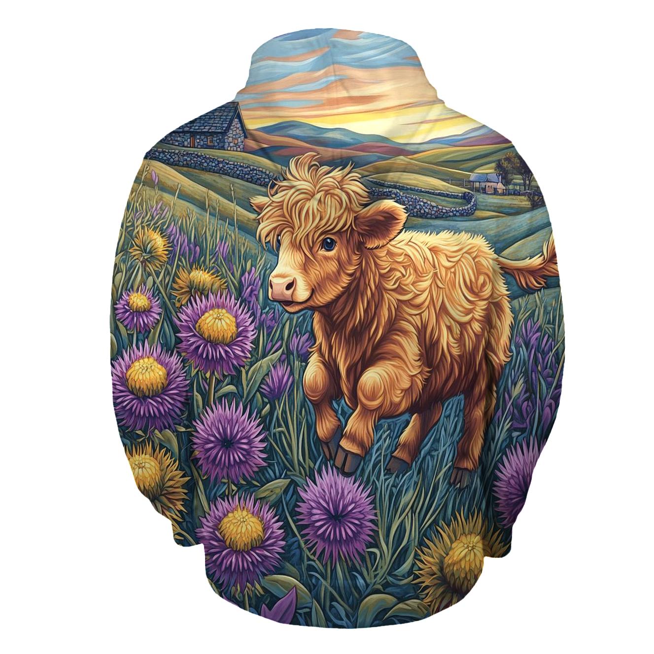Highland Cow Among The Comet Thistles heavyweight hoodies