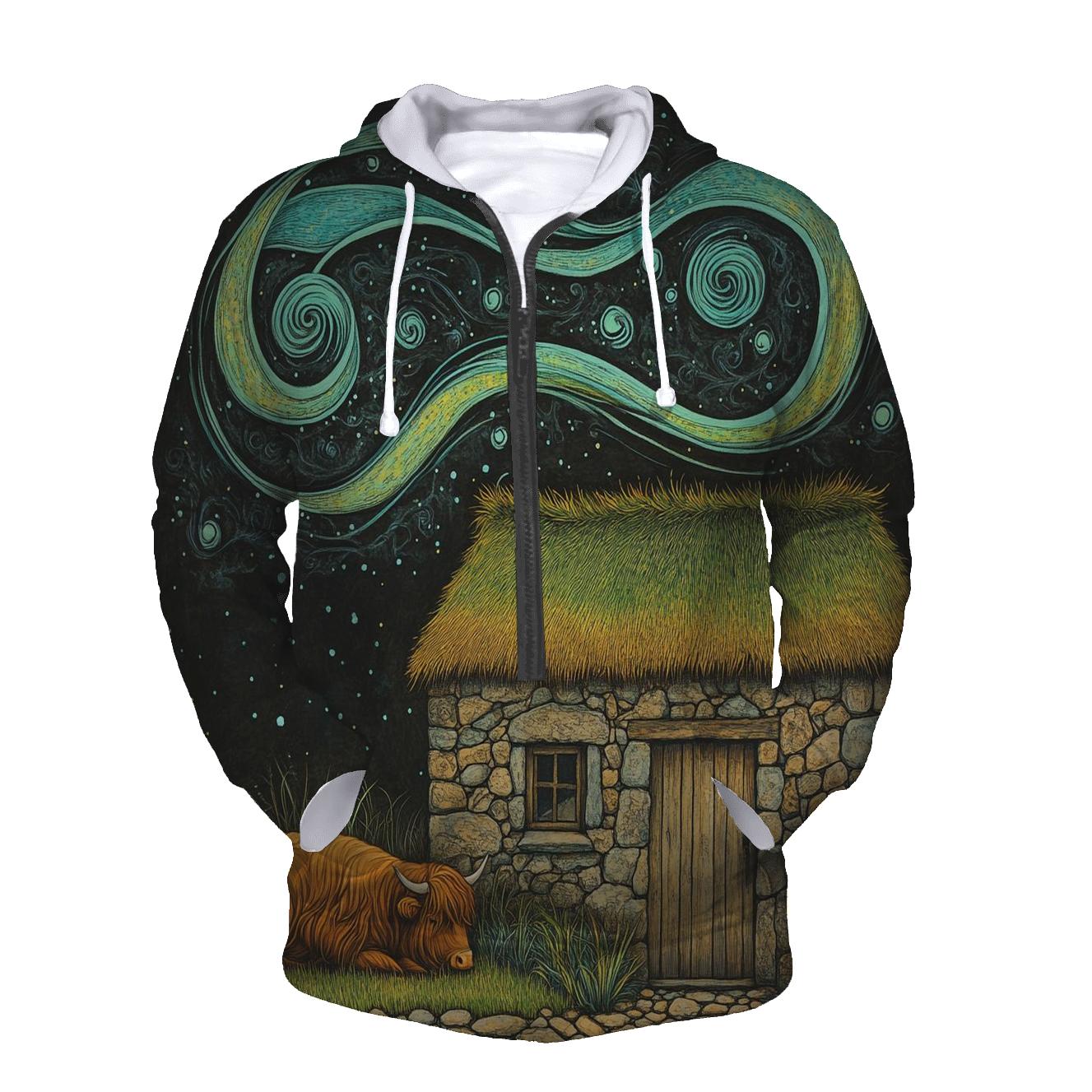 Solar Wind Over The Highland Cow Byre Roof premium hoodies