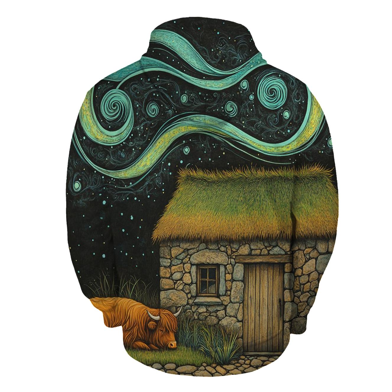 Solar Wind Over The Highland Cow Byre Roof premium hoodies