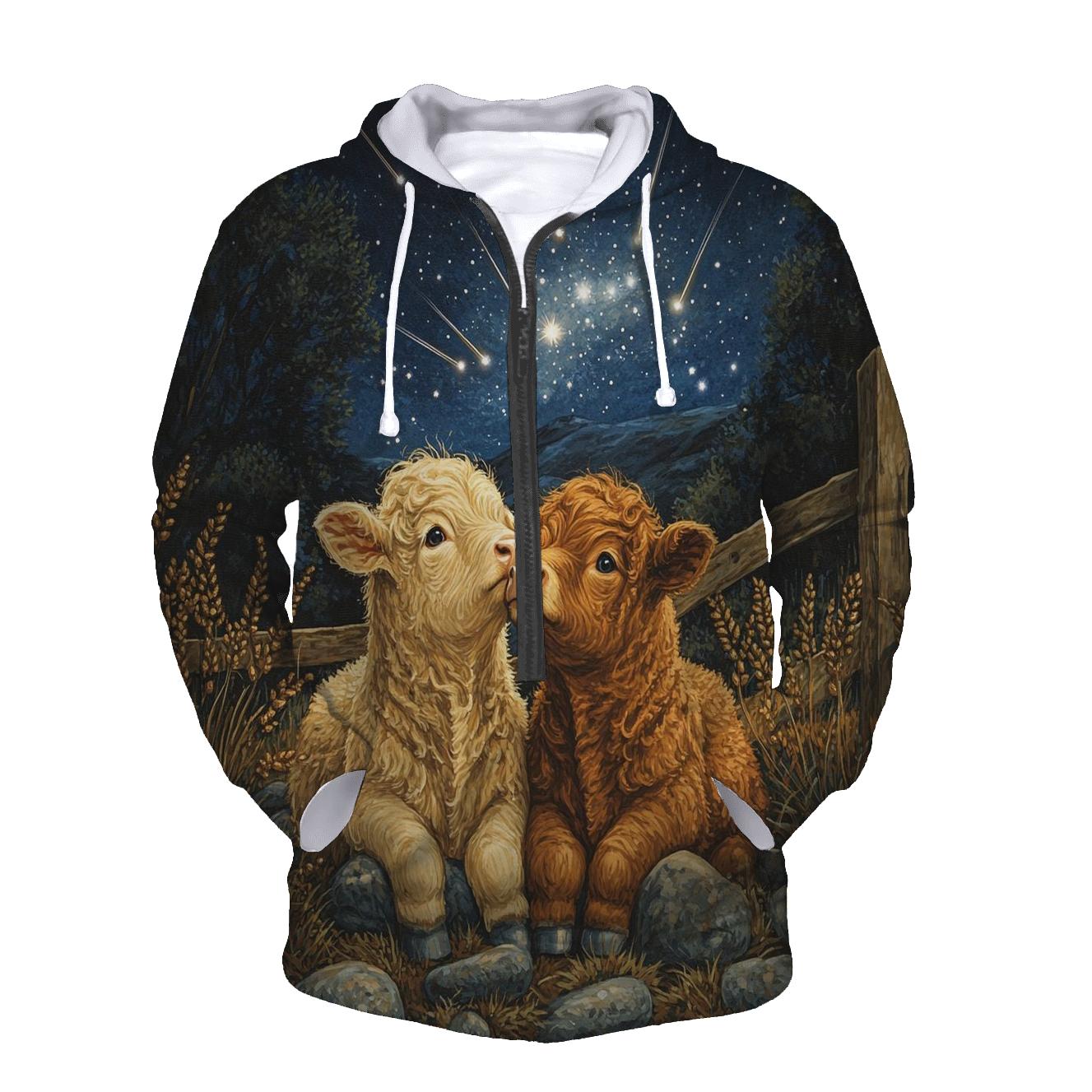 Meteor Shower Over Highland Cow Calves hoodie styles