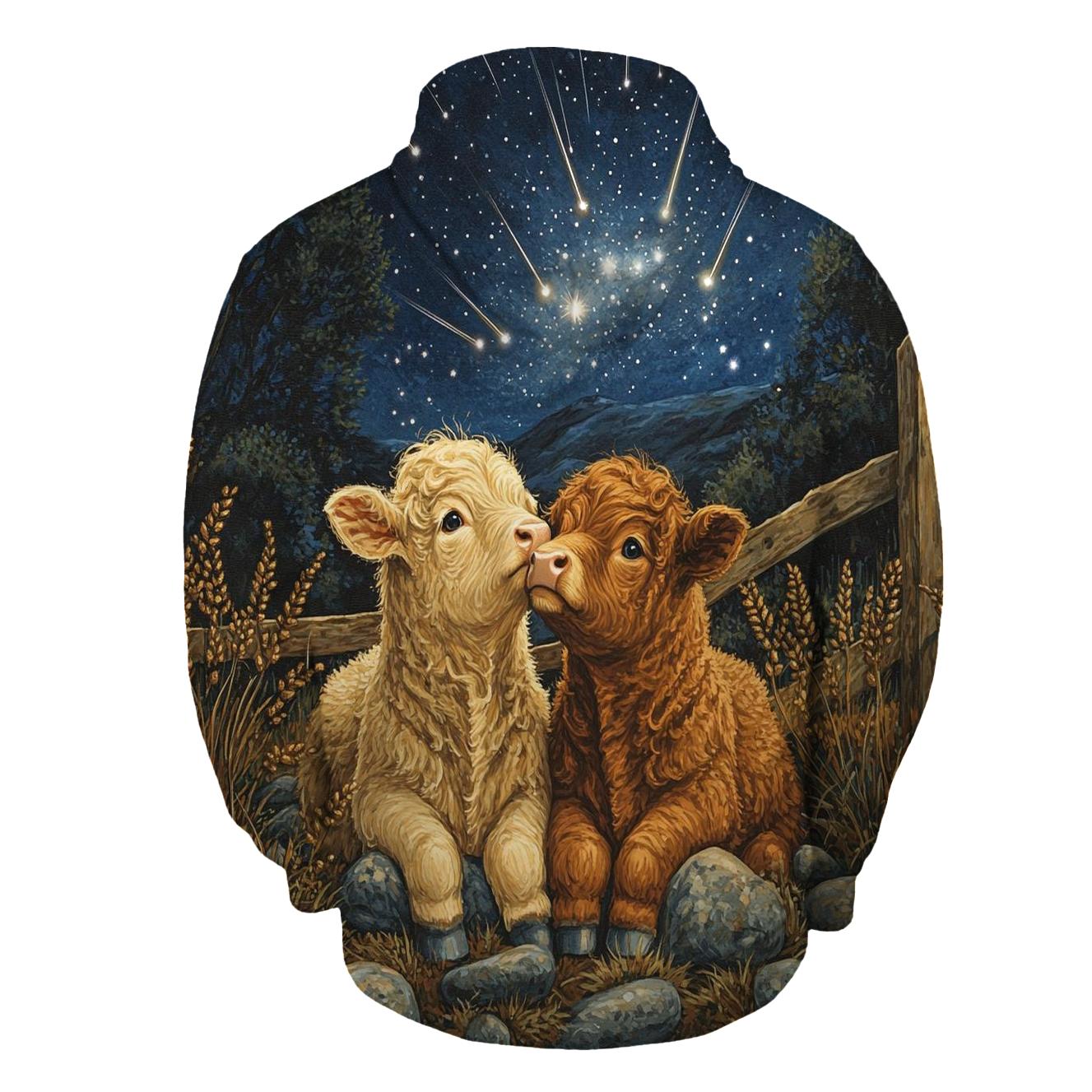Meteor Shower Over Highland Cow Calves hoodie styles