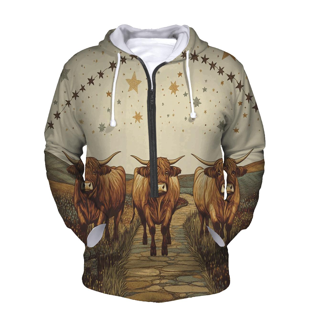 Highland Cow Caravan Under The Star Bridge premium hoodies