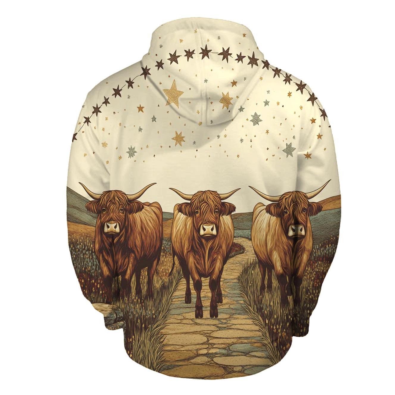 Highland Cow Caravan Under The Star Bridge premium hoodies