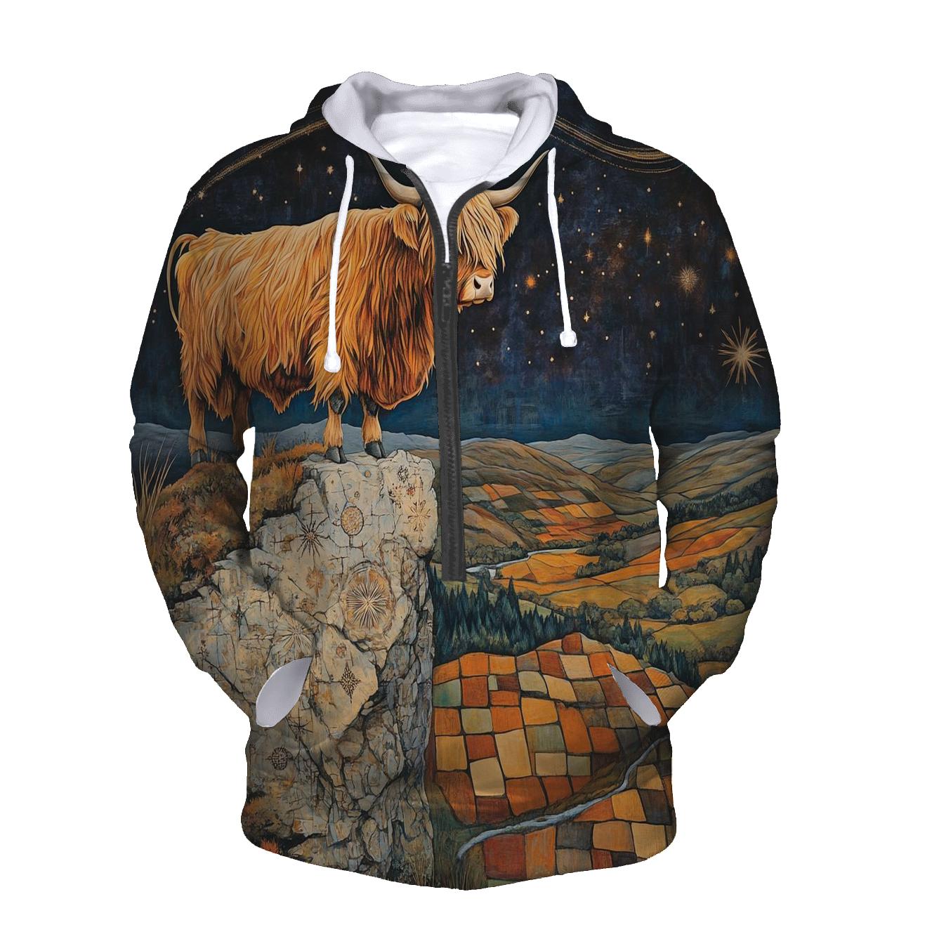 Highland Cow On The Comet Stone Outcrop designer hoodies